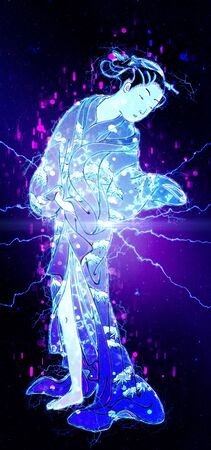 A beautiful woman with a blue cyber feelingの写真素材