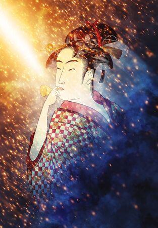 woman with light from the top leftの写真素材