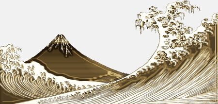 Beautiful mountains and waves with a retro feelの写真素材