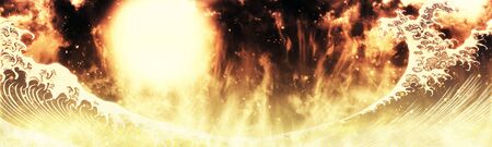 a wave burning violentlyの写真素材