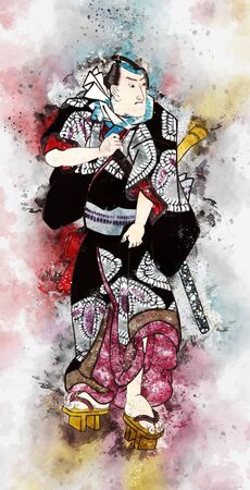 Kabuki actors drawn in watercolorsの写真素材