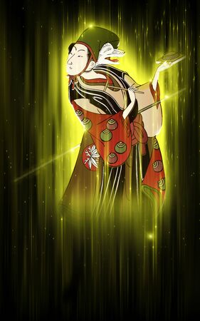 Kabuki actor shining yellowの写真素材