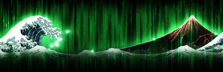 The sea and the mountain shining greenの写真素材