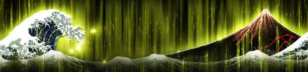 Beautiful mountains and seas shining yellowの写真素材