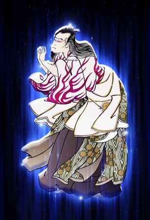 A man praying in the blue lightの写真素材