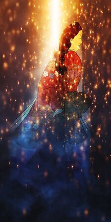 Kabuki actor singing light from aboveの写真素材