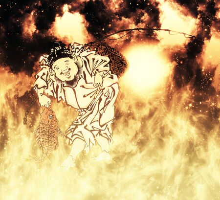 Ebisu in flamesの写真素材