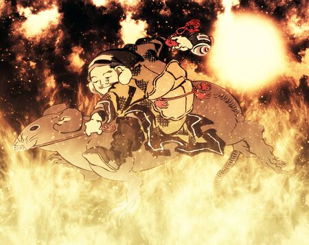 God of Fortune Riding in the Flameの写真素材