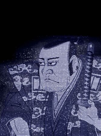 Kabuki actor in blue hologramの写真素材