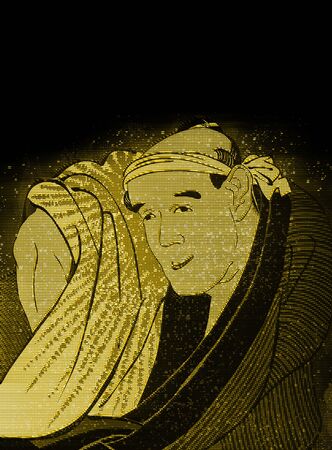 Kabuki actor in yellow hologramの写真素材