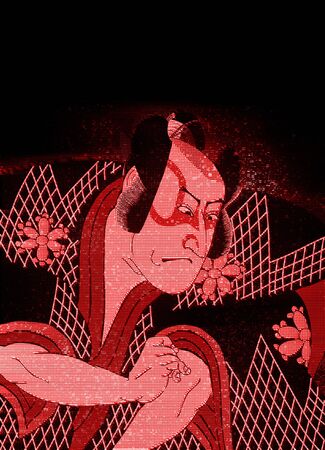 Kabuki actor in a red hologramの写真素材