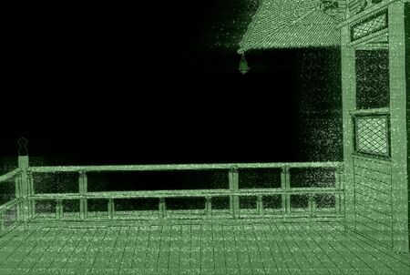Japanese house with green hologramの写真素材