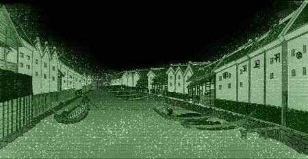 Japanese townscapes painted with hologramsの写真素材