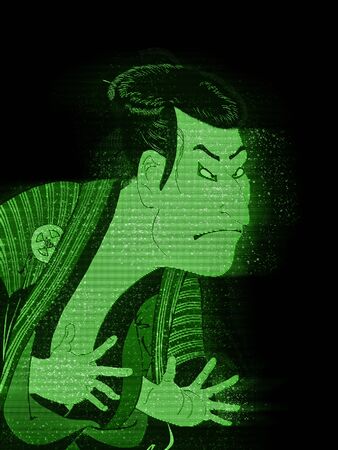 Kabuki actor in a green hologramの写真素材