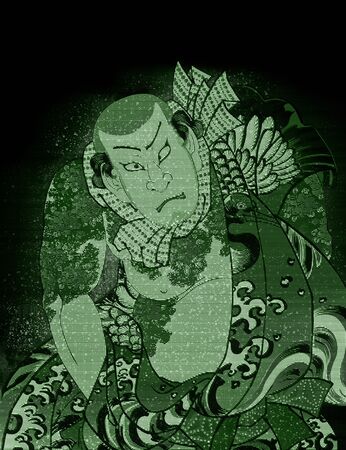 Kabuki actor in a green hologramの写真素材
