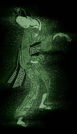 Kabuki actor in a green hologramの写真素材