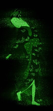 Green Hologram Girlの写真素材