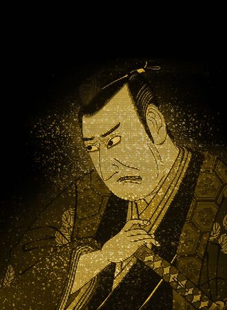 Kabuki actor in yellow hologramの写真素材