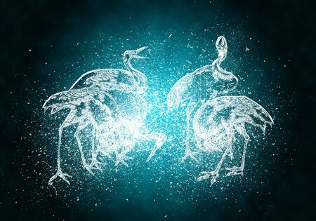 A flock of frozen cranesの写真素材