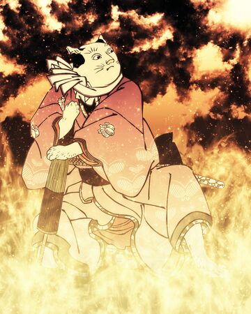 The cat of the samurai in the flameの写真素材