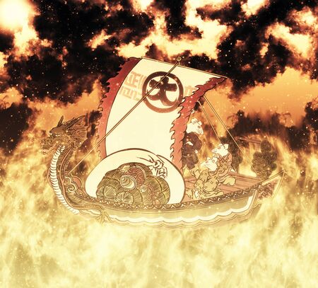 Treasure ship in flamesの写真素材