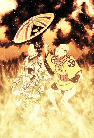 Men and women in flamesの写真素材