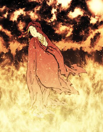 Kabuki actor in flamesの写真素材