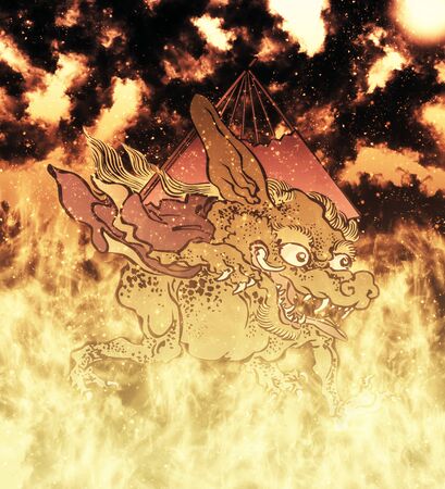 A creature in flamesの写真素材