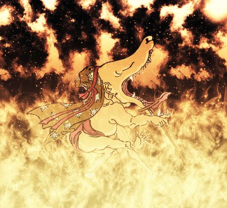A creature in flamesの写真素材