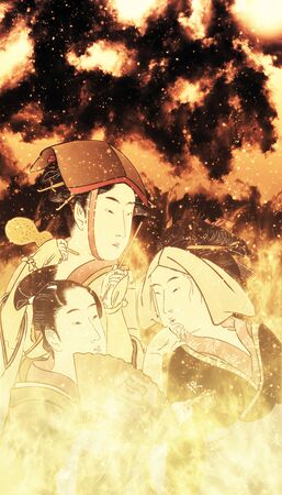 Three Beautiful Women in Flamesの写真素材
