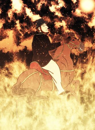 a person riding a horse in flamesの写真素材