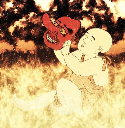 A child playing in flamesの写真素材