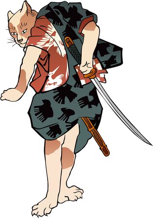 a cat samurai with anthropomorphic swordのイラスト素材