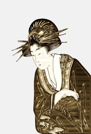 A beautiful woman in kimono who shines in goldの写真素材