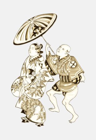 A man and a woman shining in goldの写真素材