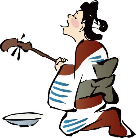 A woman in a kimono playing the shamisenのイラスト素材