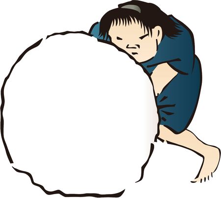 a child making a snowmanのイラスト素材