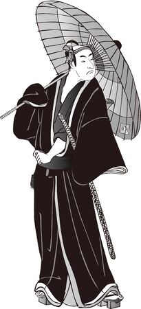a male kabuki actor with an umbrellaのイラスト素材