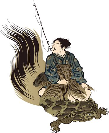 Taro Urashima riding a turtleのイラスト素材