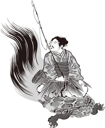 Taro Urashima riding a turtleのイラスト素材