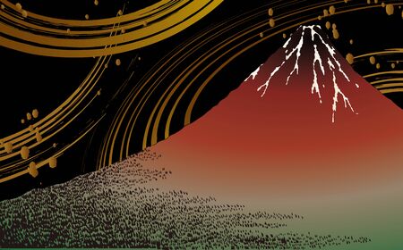 Japanese-style pattern sashes and beautiful mountainsのイラスト素材