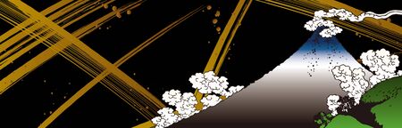 Japanese-style pattern sashes and beautiful mountainsのイラスト素材