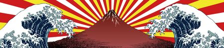 Waves from both Mt. Fuji with a striped backgroundのイラスト素材