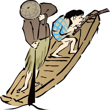 a man rowing a boatのイラスト素材