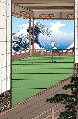 Famous Edo Moon Cape & Kanagawa Oki Namiuraのイラスト素材