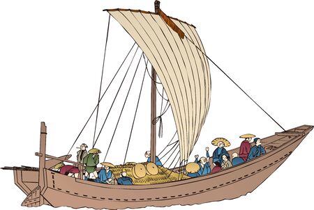 a ship that travels in a wooden windのイラスト素材