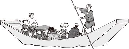 a ferry crossing a river in Japanのイラスト素材