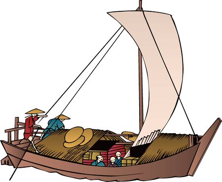 Wooden ships in Japanのイラスト素材
