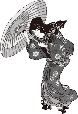 A kimono beauty who has an umbrellaのイラスト素材