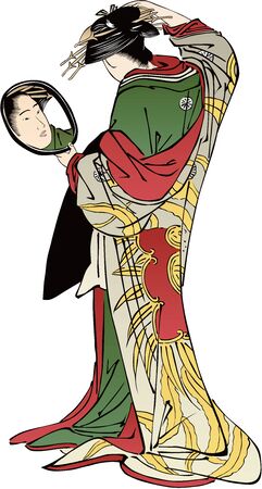 Woman looking at the mirrorのイラスト素材